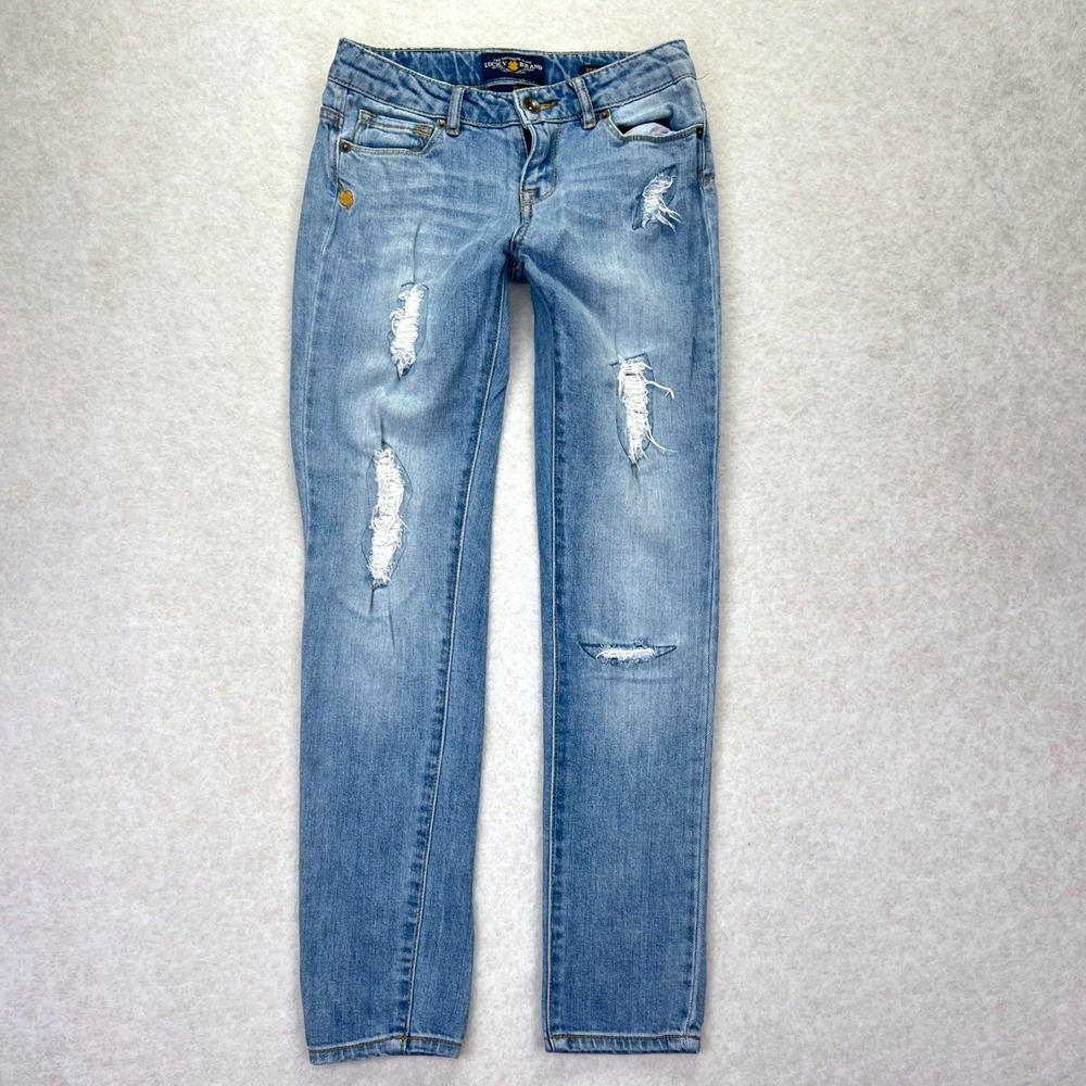 Lucky Brand Zoe Jegging Girls 12 Light Wash Distressed Ripped Slim Jeans Biker